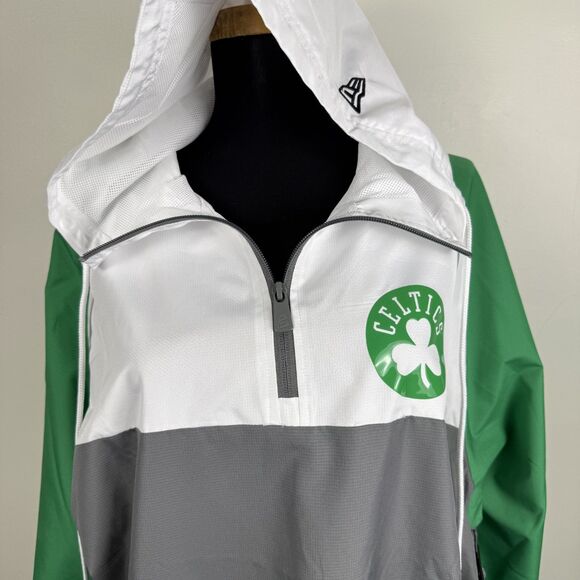 NWT Boston Celtics Ripstop Quarter-Zip Hoodie New Era NBA Windbreaker Gray/White - Picture 13 of 13